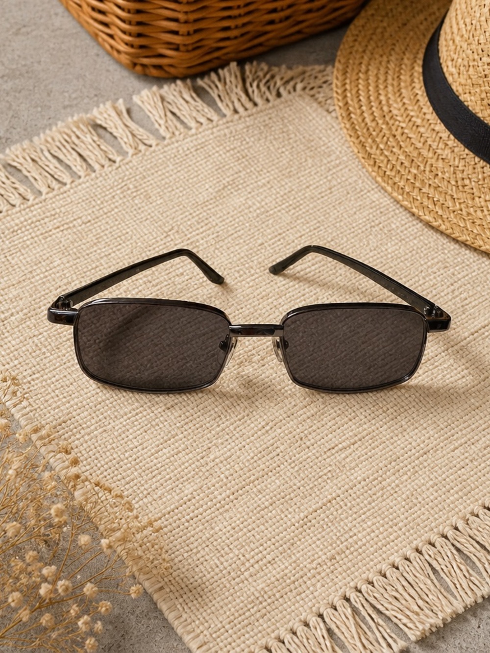 Dkny Dark Gun Metal Rectangular Sunglasses